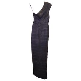 Herve Leger langes One-Shoulder-Kleid aus schwarzer Viskose Schwarz