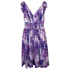 Dolce & Gabbana-Dolce & Gabbana Smocked Floral Dress in Purple Cotton-Purple