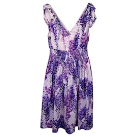 Dolce & Gabbana-Dolce & Gabbana Smocked Floral Dress in Purple Cotton-Purple