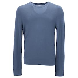 Sandro Rundhals-Strickpullover aus blauer Baumwolle Blau
