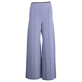 Sportmax-Sportmax Patterned Wide-Leg Pants in Navy Blue Viscose-Blue,Navy blue