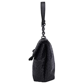 Bottega Veneta-Bottega Veneta Intrecciato Large Olimpia Bag in Black Leather-Black