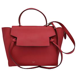 Céline-Celine Mini Belt Bag in Red Calfskin Leather-Red