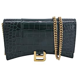 Balenciaga-Balenciaga Hourglass Wallet-On-Chain Bag in Green Croc-Embossed calf leather Leather-Green