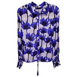 Chiffonbluse mit Blumenmuster und Bindekragen aus blauer Viskose von Jason Wu Blau