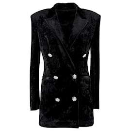 Attico-The Attico Double-Breasted Velvet Blazer Dress in Black Viscose -Black