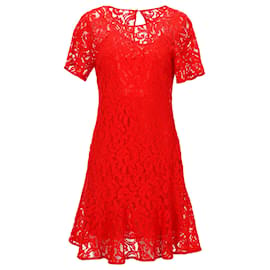 Michael Kors-Michael Kors Short Sleeve Mini Dress in Red Viscose Lace-Red