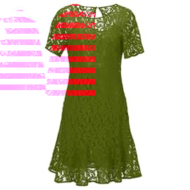 Michael Kors-Michael Kors Short Sleeve Mini Dress in Red Viscose Lace-Red