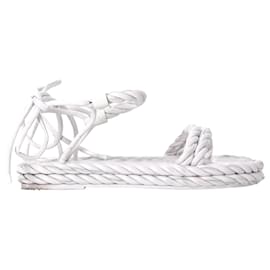 Valentino Garavani-Sandalias planas estilo gladiador trenzadas Valentino en cuero blanco-Blanco