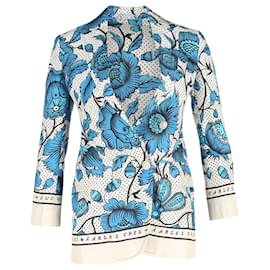 Gucci-Gucci Jacket with Watercolor Flowers in Blue Silk-Other