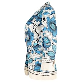 Gucci-Gucci-Jacke mit Aquarellblumen aus blauer Seide-Andere