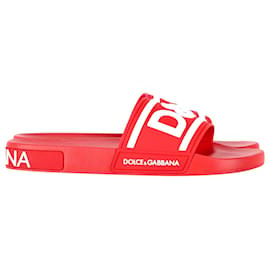 Dolce & Gabbana-Dolce & Gabbana Logo Pool Slides in Red Rubber-Red