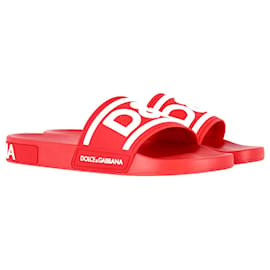 Dolce & Gabbana-Slides de piscina com logotipo Dolce & Gabbana em borracha vermelha-Vermelho