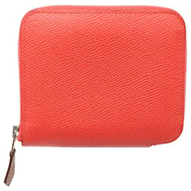 Hermès-Portefeuille Compact Hermès Epsom Azap en Cuir Orange-Orange,Corail