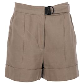 Brunello Cucinelli-Brunello Cucinelli Shorts con puños y talle alto de algodón marrón-Castaño,Beige