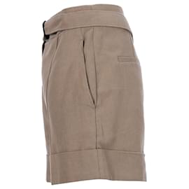 Brunello Cucinelli-Brunello Cucinelli Shorts com punhos de cintura alta em algodão marrom-Bege
