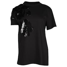 Valentino Garavani-Camiseta Valentino Garavani com lantejoulas em algodão preto-Preto