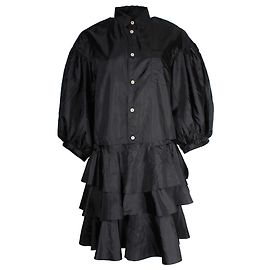 Comme Des Garcons gestuftes Taftkleid mit Puffärmeln aus schwarzem Polyester Schwarz