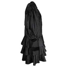 Comme Des Garcons-Comme Des Garcons Puff-Sleeve Tiered Taffeta Dress in Black Polyester-Black