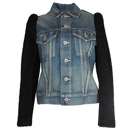 Giubbotto di jeans Junya Watanabe con maniche in shearling in cotone blu Blu