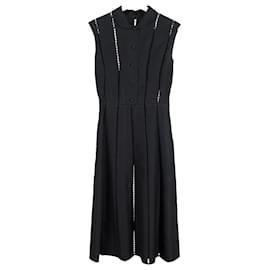 Valentino Garavani-Valentino Lattice-Trimmed Mini Shirt Dress In Black Silk-Black