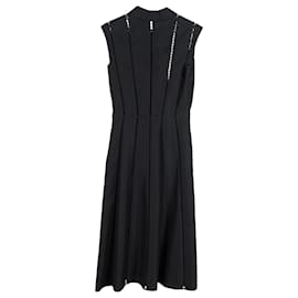 Valentino Garavani-Valentino Lattice-Trimmed Mini Shirt Dress In Black Silk-Black