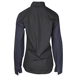 Givenchy-Camisa social com mangas Colorblock da Givenchy em algodão preto e azul marinho-Preto
