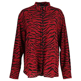 Saint Laurent-Saint Laurent Camisa de manga comprida com estampa de zebra em seda vermelha-Vermelho