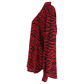 Saint Laurent-Saint Laurent Chemise à manches longues à imprimé zèbre en soie rouge-Rouge