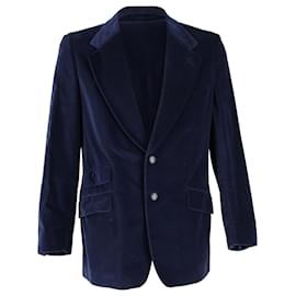 Gucci-Gucci Single-Breasted Velvet Blazer in Navy Blue Cotton-Blue,Navy blue