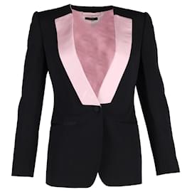 Tom Ford-Blazer Tom Ford con risvolto rosa in lana vergine nera-Nero