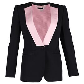 Tom Ford Pink Lapel Blazer aus schwarzer Schurwolle Schwarz