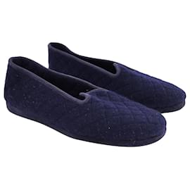 Loro Piana-Loro Piana Classic Slippers in Navy Blue Cashmere-Blue,Navy blue