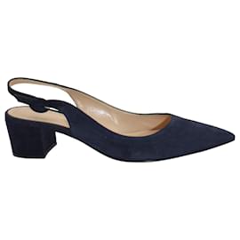 Gianvito Rossi-Gianvito Rossi Amee 45 Slingback Pumps in Navy Blue Suede-Blue,Navy blue