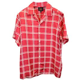 Tod's-Camisa xadrez de manga curta Tod's em seda vermelha-Vermelho