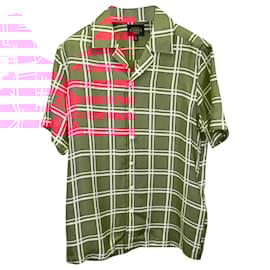 Tod's-Tod's Checkered Short Sleeve Shirt in Red Silk-Red
