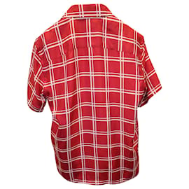 Tod's-Tod's Checkered Short Sleeve Shirt in Red Silk-Red