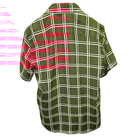 Tod's-Tod's Checkered Short Sleeve Shirt in Red Silk-Red