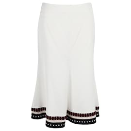 Victoria Beckham-Victoria Beckham Stripe Rib Knit Hem Skirt in White Satin -White