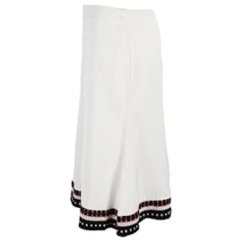 Victoria Beckham-Victoria Beckham Stripe Rib Knit Hem Skirt in White Satin-White
