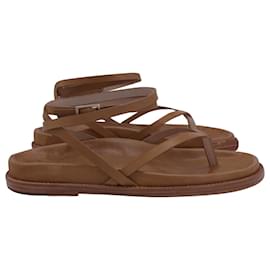 Autre Marque-Porte & Paire Ankle Wrap Sandals in Brown Leather-Brown