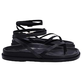 Autre Marque-Porte & Paire Ankle Wrap Sandals in Black Leather-Black