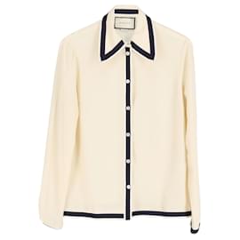 Gucci-Gucci 2019 Button-down-Hemd aus cremefarbener Seide-Weiß,Roh