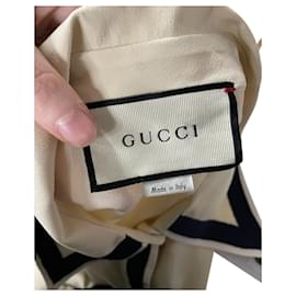 Gucci-Gucci 2019 Camisa con Botones en Seda Crema-Blanco,Crudo