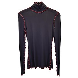 Rollkragenpullover mit Rüschenbesatz von Proenza Schouler aus schwarzer Viskose Schwarz