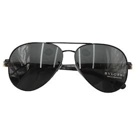 Bulgari-Bvlgari Aviator-Sonnenbrille aus schwarzem Metall-Schwarz