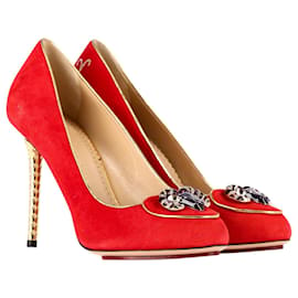 Charlotte Olympia-Charlotte Olympia Aries Cosima Pumps in Red Suede-Red