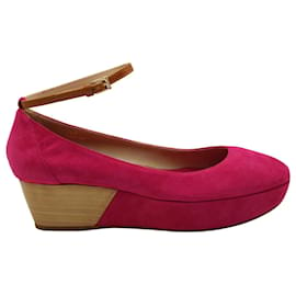 Tod's-Tod's Ankle Strap Wedge Sandals in Pink Suede-Pink