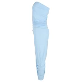 Bottega Veneta-Bottega Veneta One-Shoulder Gathered Midi Dress in Light Blue Viscose-Blue,Light blue