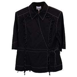 Blusa cruzada con cuentas Ganni en algodón negro Negro